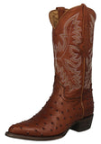 Mens #210 Cognac Cowboy Boots Ostrich Quill Print Leather - J Toe