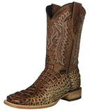 Mens #140N Rustic Sand Cowboy Boots Crocodile Hornback Print - Square Toe