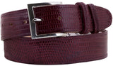 Burgundy Western Cowboy Belt Real Teju Lizard Skin Leather - Silver Buckle