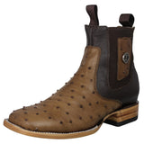 Mens #465 Light Brown Chelsea Boots Ostrich Print Leather - Square Toe