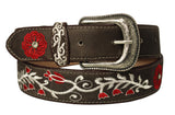 Dark Brown #810 Western Cowboy Belt Floral Leather - Removable Buckle