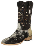 Mens Ranger Brown Cowboy Boots Real Cow Hair Leather - Square Toe