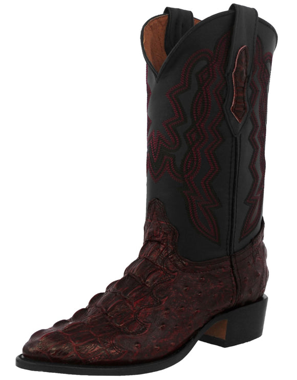 Mens Black Cherry Crocodile & Ostrich Print Leather Cowboy Boots - J Toe