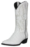Mens #130_2 White Cowboy Boots Crocodile Tail Print - J Toe
