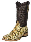 Mens Sand Cowboy Boots Anaconda Print Leather - Square Toe