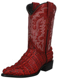 Mens #130 Red Cowboy Boots Crocodile Tail Print - J Toe