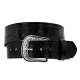 Black Western Dress Cowboy Belt Tooled Leather - Silver Buckle