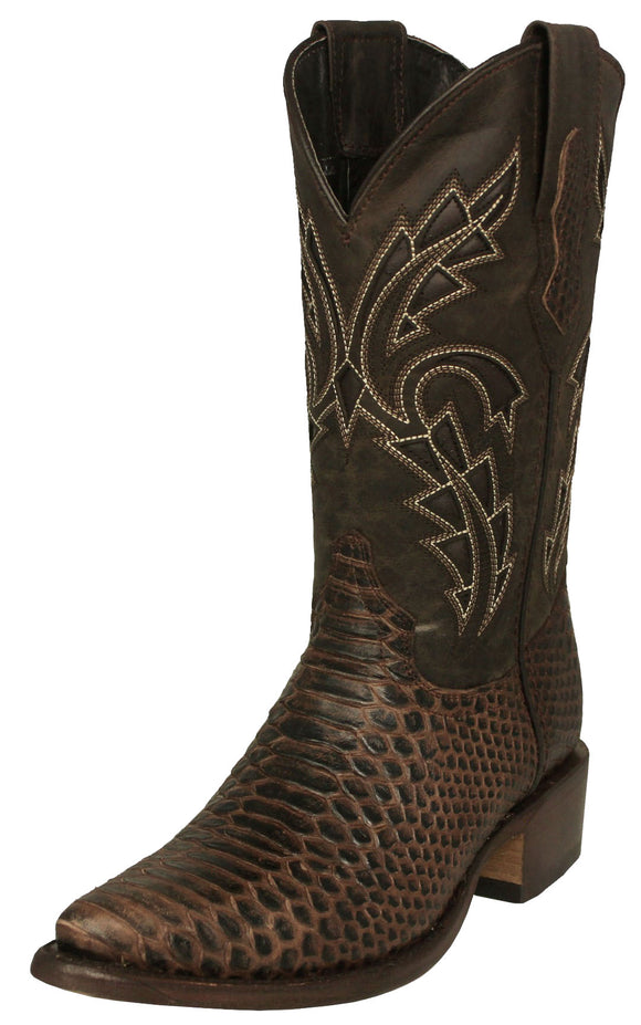 Mens Brown Cowboy Boots Snake Print Leather - J Toe
