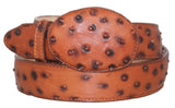 Cognac #AVE Western Belt Ostrich Print Leather - Removable Buckle