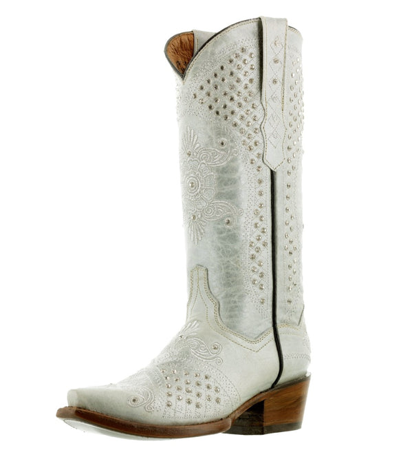 Womens Marfil Off White Wedding Cowboy Boots Rhinestones - Snip Toe