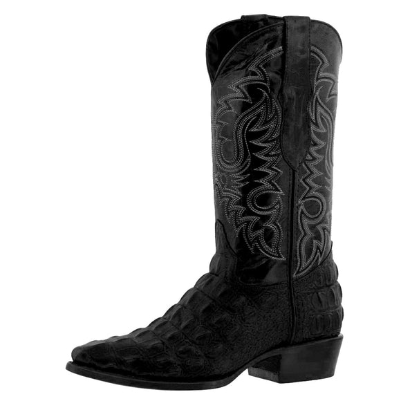 Mens #110 Black Alligator Back Print Leather Cowboy Boots - J Toe