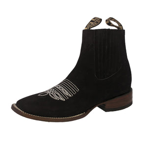 Mens Black Chelsea Ankle Boots Nubuck Leather - Square Toe