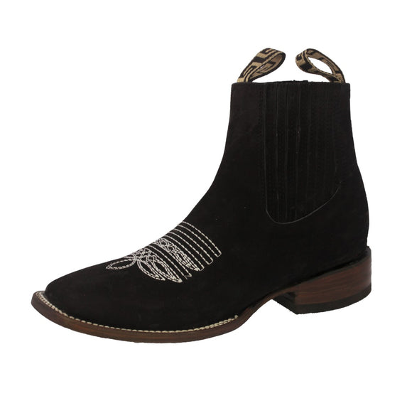 Mens Black Chelsea Ankle Boots Nubuck Leather - Square Toe