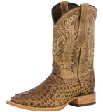 Mens #140N Sand Cowboy Boots Crocodile Hornback Print - Square Toe