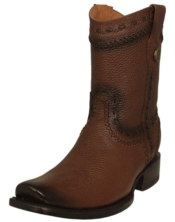 Mens Dean Brown Western Boots Leather Zipper - Square Toe