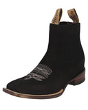 Womens Black Chelsea Cowboy Boots Nubuck Leather - Square Toe