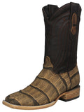 Mens #105N Honey Brown Cowboy Boots Alligator Big Belly Print - Square Toe