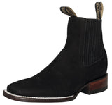 Mens Black Chelsea Ankle Boots Nubuck Leather - Square Toe