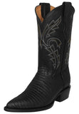 Mens Black Cowboy Boots Lizard Print Leather - J Toe