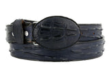 Denim Blue Western Belt Crocodile Tail Print Leather - Rodeo Buckle
