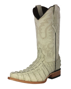 Mens Off White Crocodile Tail Print Leather Cowboy Boots - 3X Toe