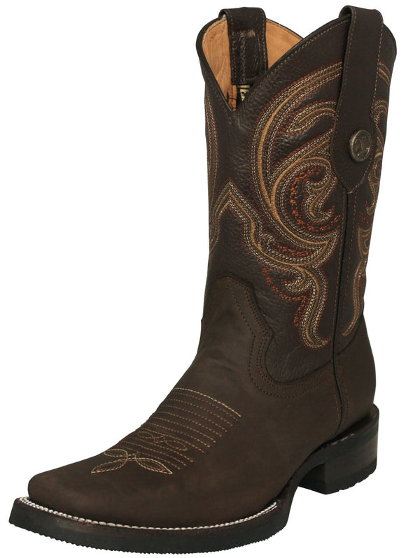 Mens #305 Brown Western Boots Leather Rubber Soles - Square Toe