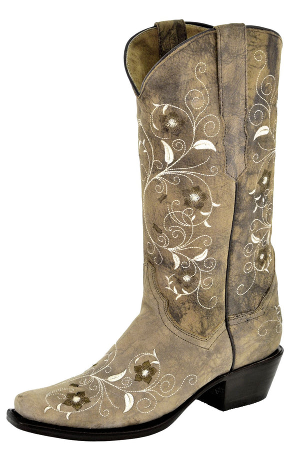 Womens Sofia Light Brown Leather Cowboy Boots - Square Toe
