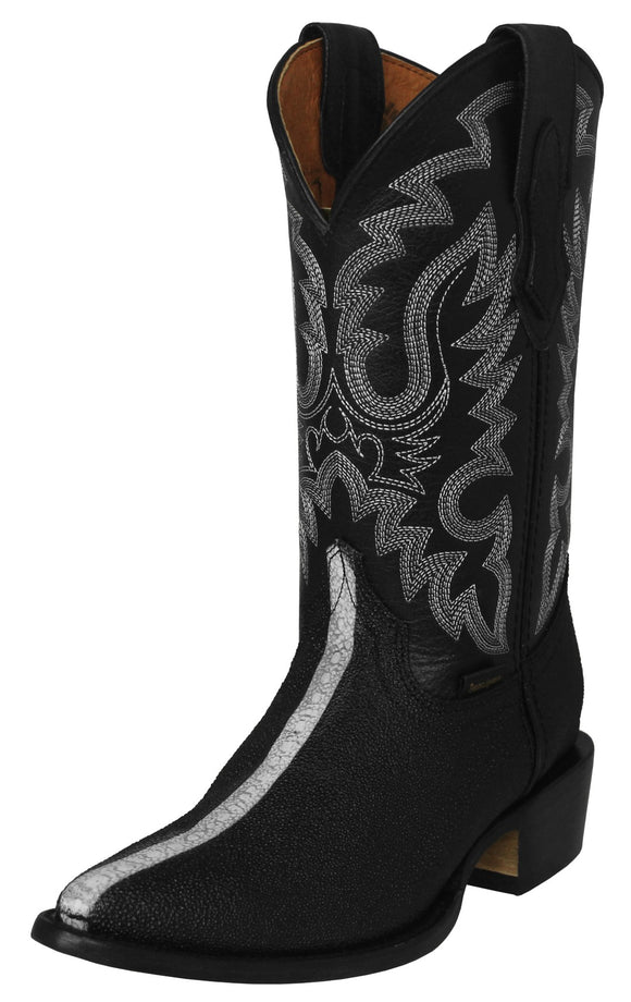 Mens Black Cowboy Boots Stingray Row Stone Print - J Toe