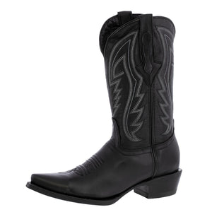 Mens Black Cowboy Boots Western Wear Solid Leather Snip Toe