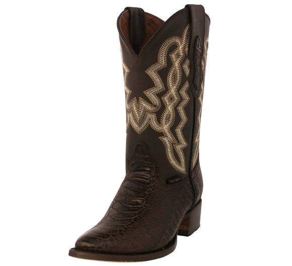 Mens Brown Cowboy Boots Ostrich Leg Print Leather - J Toe