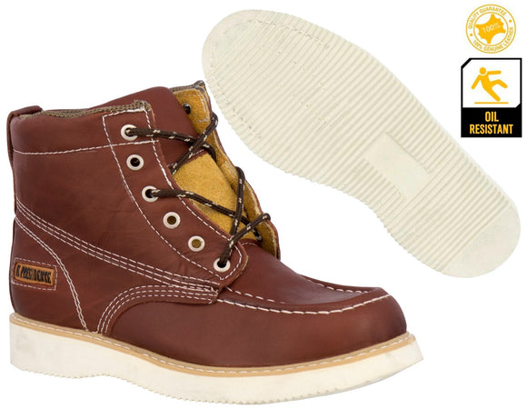Mens Cognac Work Boots Leather Slip Resistant Lace Up Soft Toe - #650RA