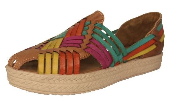 Womens #106P Rainbow Authentic Mexican Huaraches Platform - Closed Toe