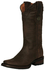 Womens Cassidy Brown Western Boots Leather Rubber Sole - Square Toe