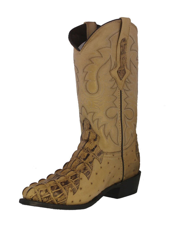 Mens #150 Sand Crocodile & Ostrich Print Leather Cowboy Boots - J Toe