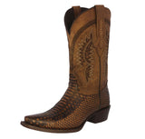 Mens #180 Honey Brown Cowboy Boots Python Snake Print - Snip Toe