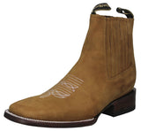 Mens #RGL4 Light Brown Chelsea Ankle Boots Nubuck Leather - Square Toe
