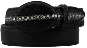 Mens Black Stingray Print Leather Belt - Removable Buckle