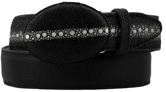 Mens Black Stingray Print Leather Belt - Removable Buckle