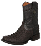 Mens #182R Brown Cowboy Boots Snake Print Zipper - Square Toe