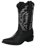 Mens Black Cowboy Boots Stingray Diamond Print - J Toe