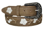 Light Brown #495 Western Belt Floral Leather - Removable Buckle