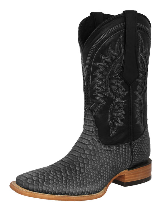 Mens Gray Snake Print Leather Cowboy Boots - Square Toe