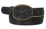 Mens #475F Black Western Belt Leather Floral - Removable Buckle