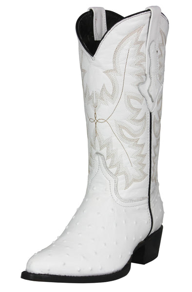 Mens White Cowboy Boots Ostrich Quill Print Leather