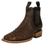 Mens Brown Chelsea Boots Snake Print Leather - Square Toe