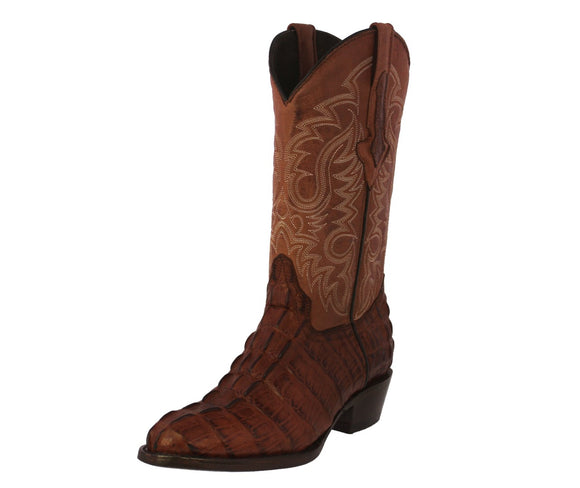 Mens #130 Cognac Alligator Tail Print Leather Cowboy Boots - Round Toe