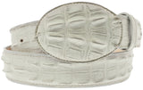 Off White Western Belt Crocodile Tail Print Leather - Rodeo Buckle