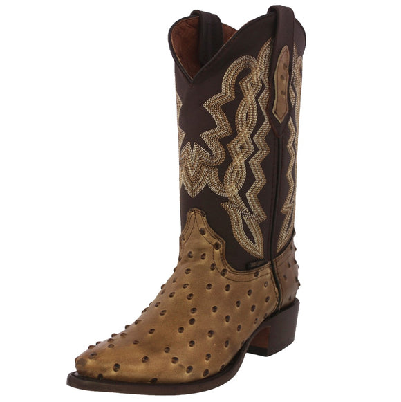 Mens Sand Cowboy Boots Ostrich Quill Print Leather - J Toe