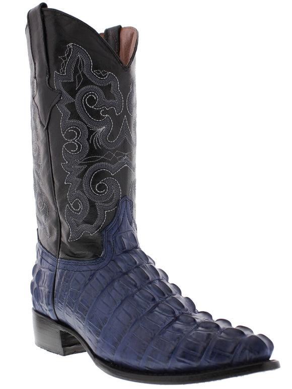 Mens Blue Alligator Tail Print Leather Cowboy Boots - J Toe
