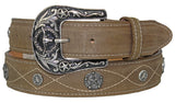 Brown #490 Western Belt Embroidered Leather - Removable Buckle